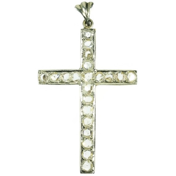 White gold rose cut diamond jeweled cross, estate jewelry